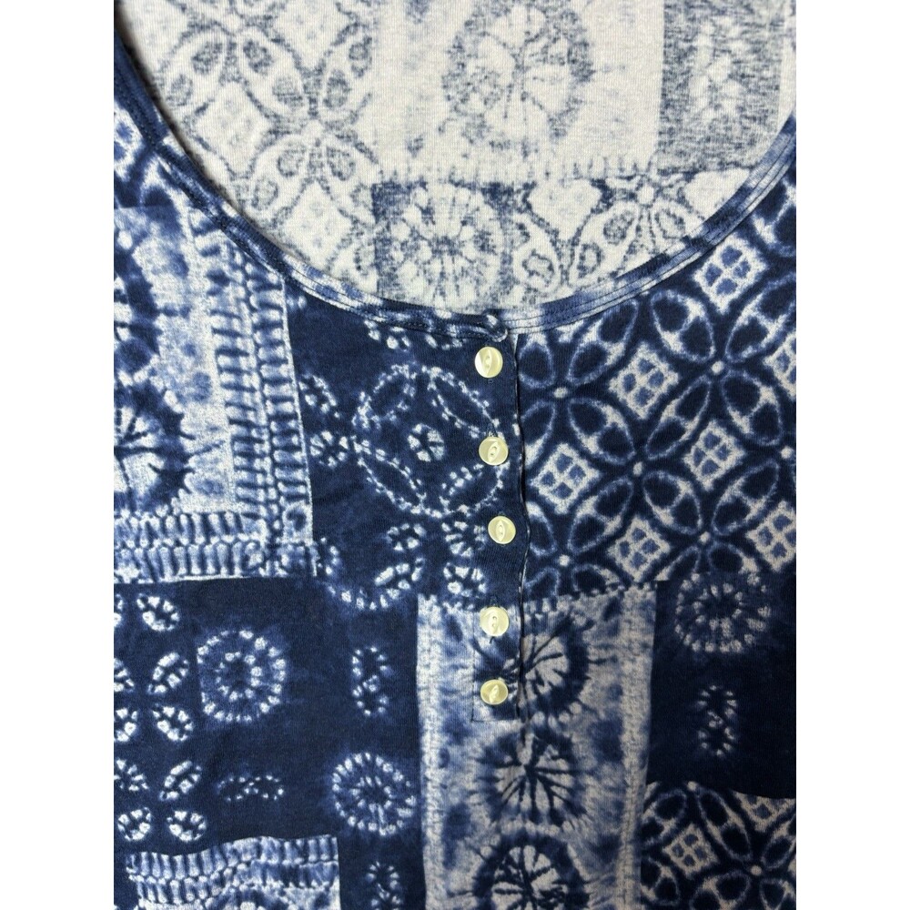 Chaps Woman’s  Size 3X Shirt Short Sleeve Navy With Pattern Cotton Button Accent - Picture 4 of 4